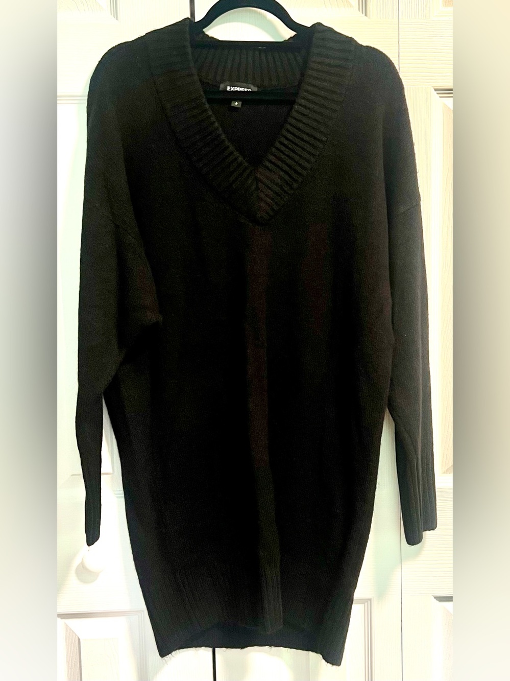 Express Black Oversized V-Neck Sweater Dress
